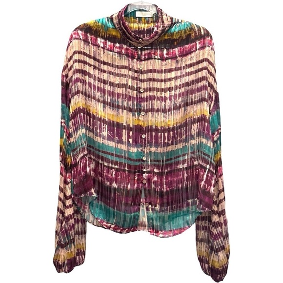 RAMY BROOK Vance Balloon Sleeve Semi Sheer Metallic Button Down Blouse Top Small - Picture 10 of 10